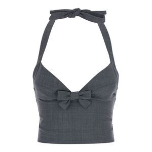 Shushu/Tong Women Halter Bow Tie Cami Top Gray